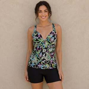 Athleta Brown Paisley Floral Swim Tankini Top 32D/30DDD